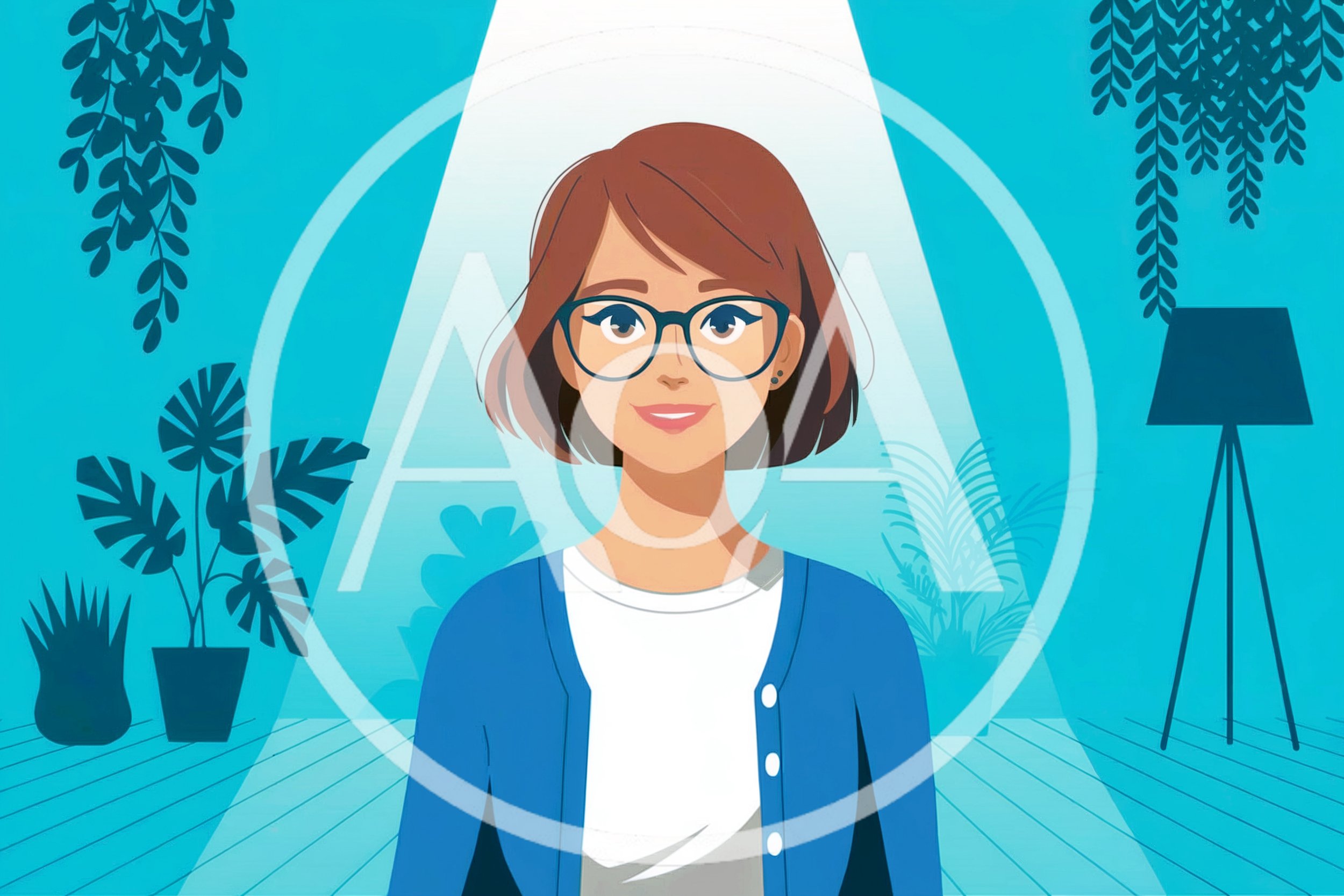 Animated Woman With Glasses In A Modern Interior