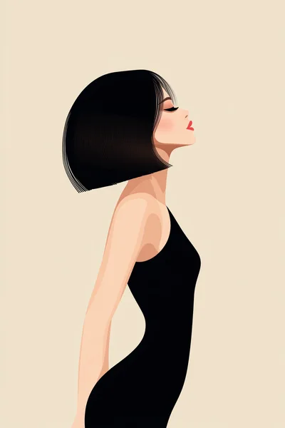 Minimalist Illustration Of A Woman With A Bob Cut