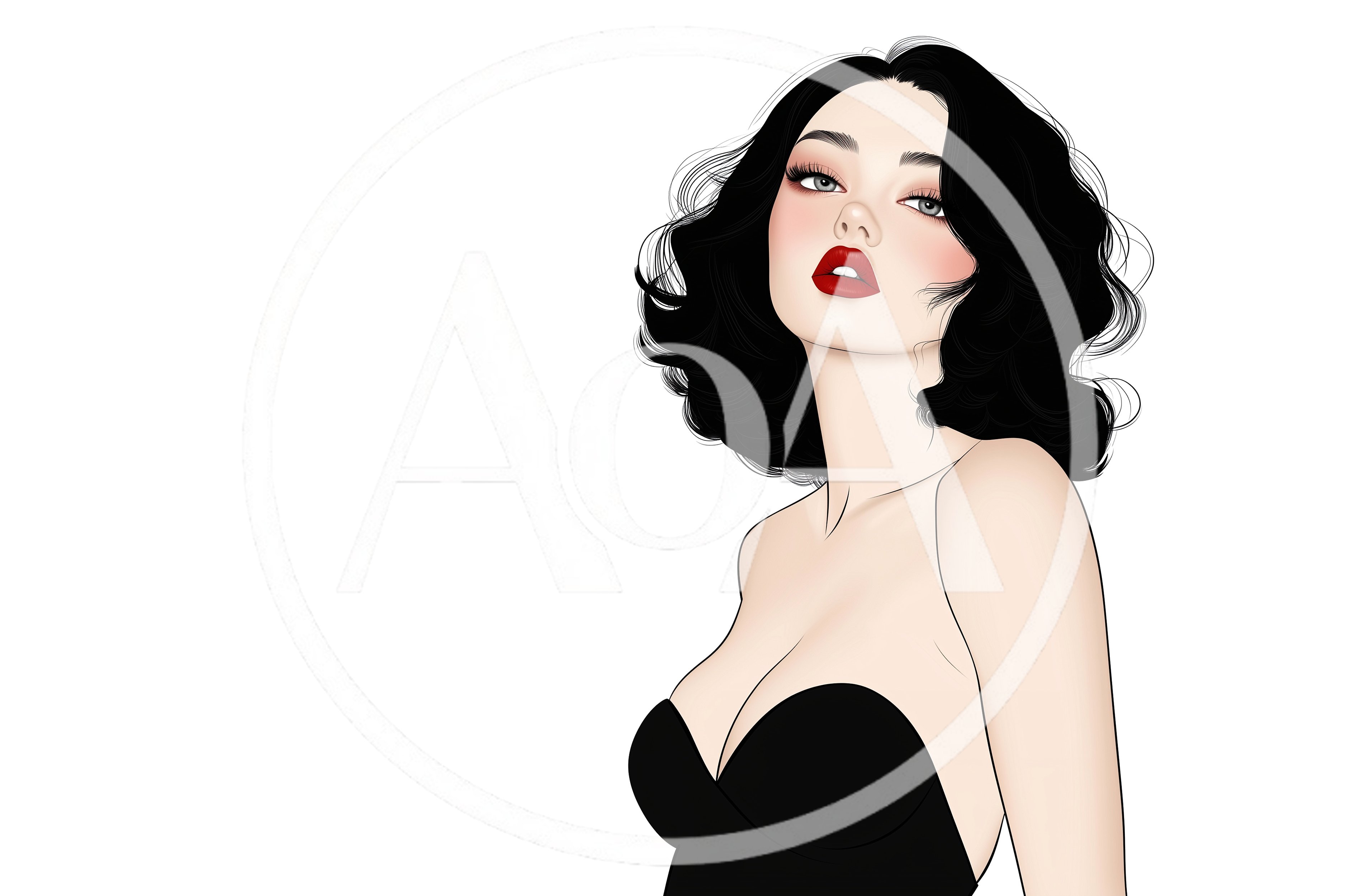 Digital Illustration Of A Glamorous Woman With Black Hair