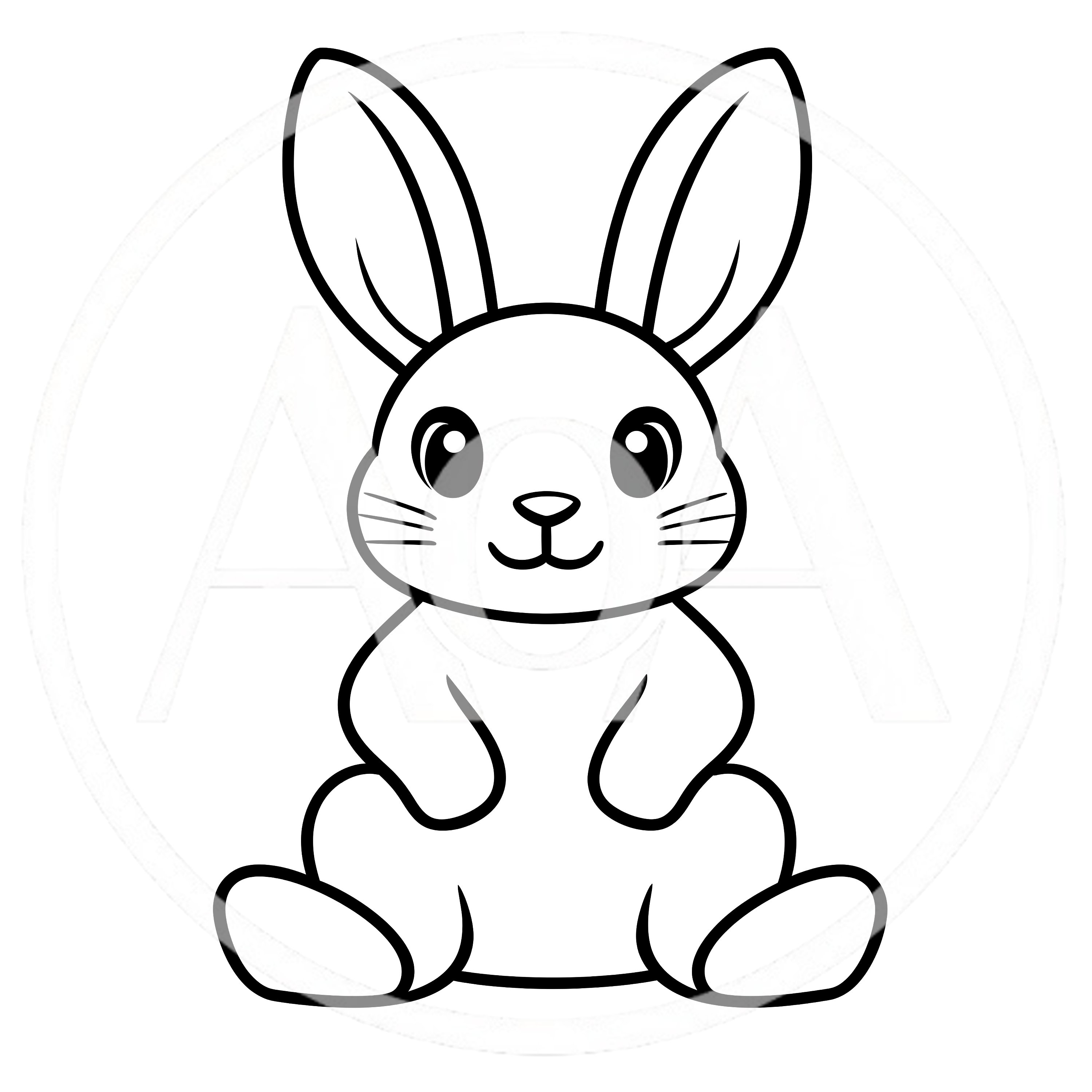 Cute Cartoon Rabbit Line Art Illustration