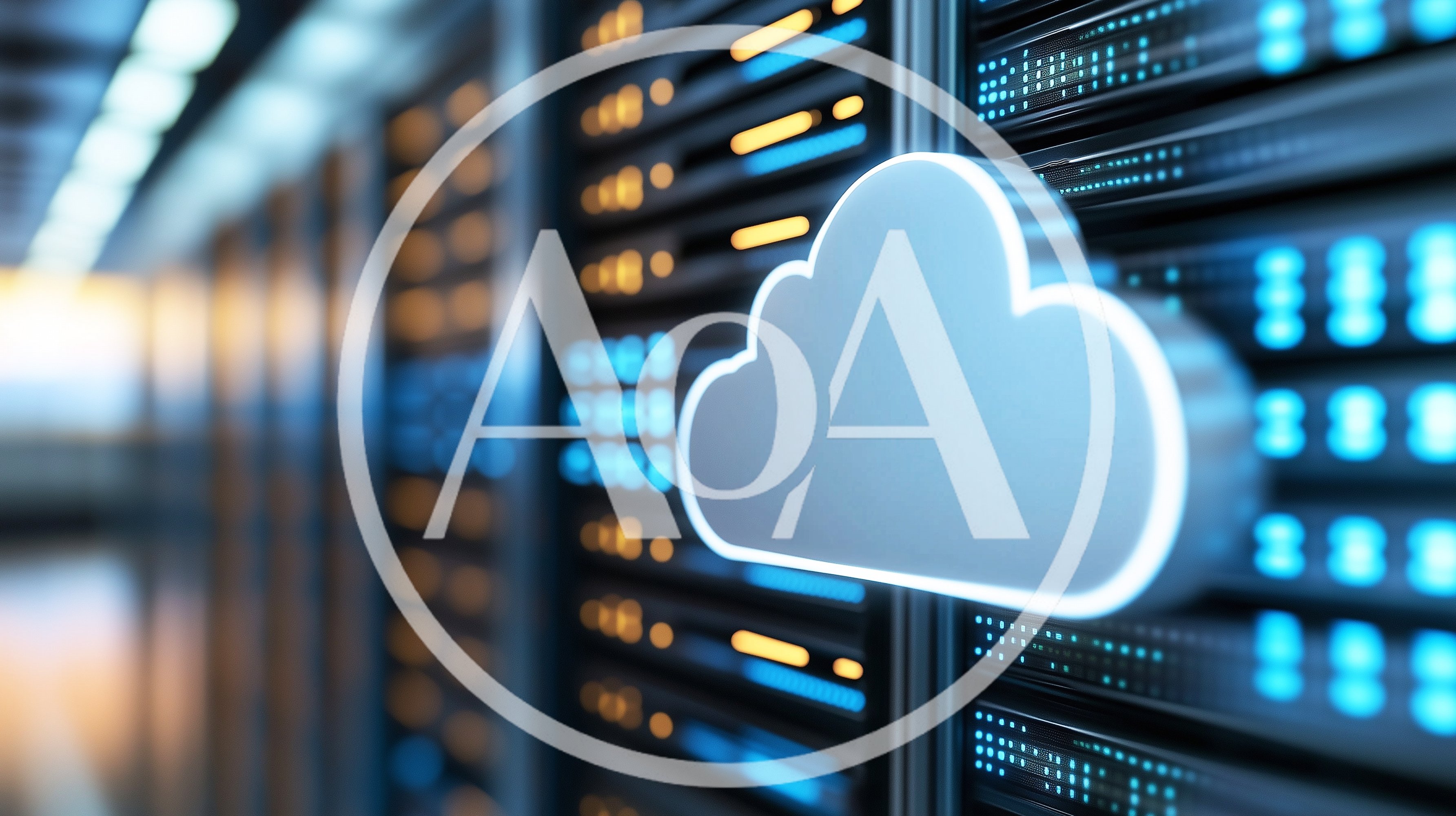 Cloud Computing Concept With Glowing Server Rack Data Center