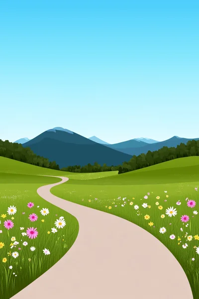 Winding Path Through A Lush Green Mountain Meadow