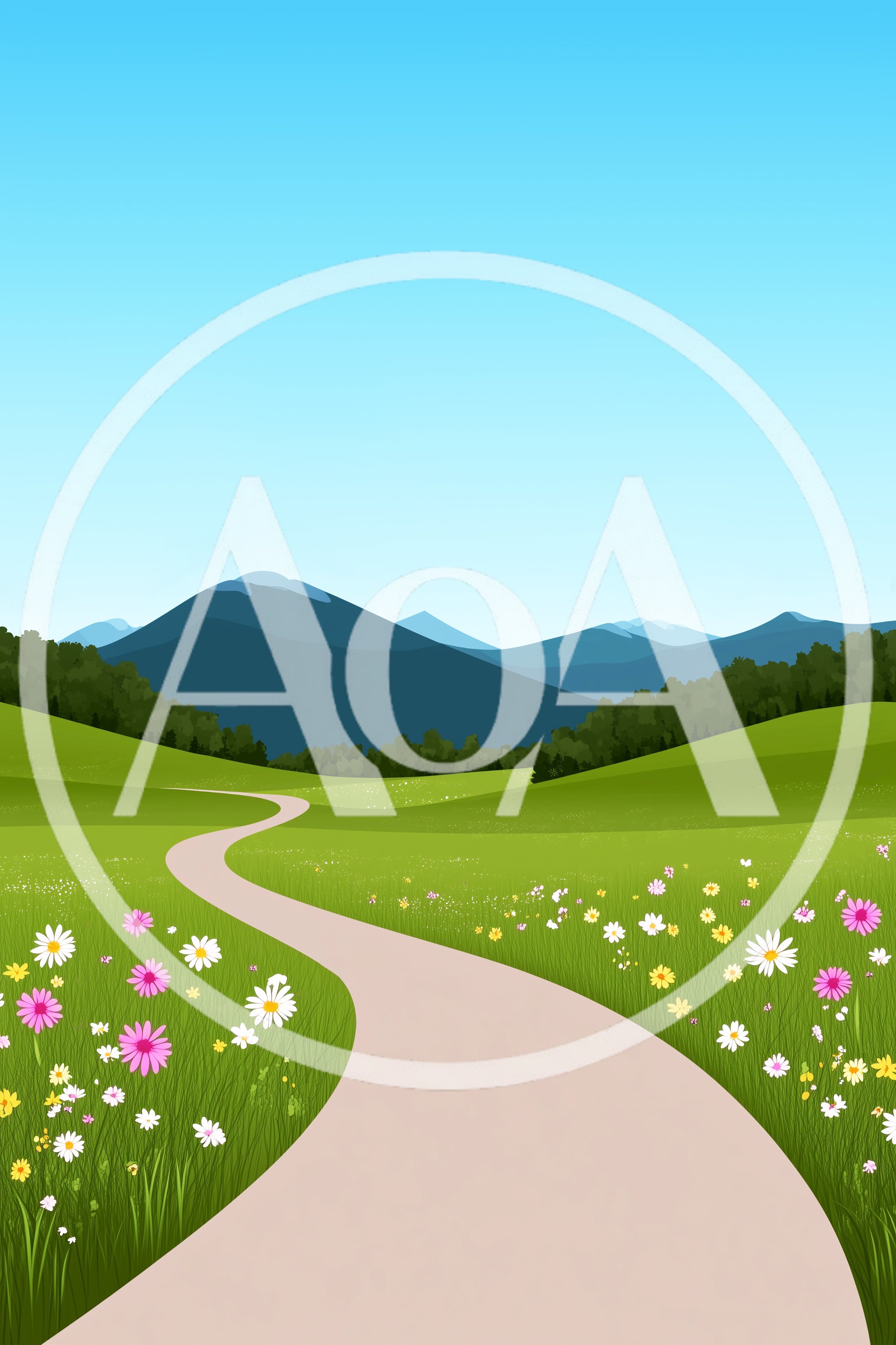 Winding Path Through A Lush Green Mountain Meadow