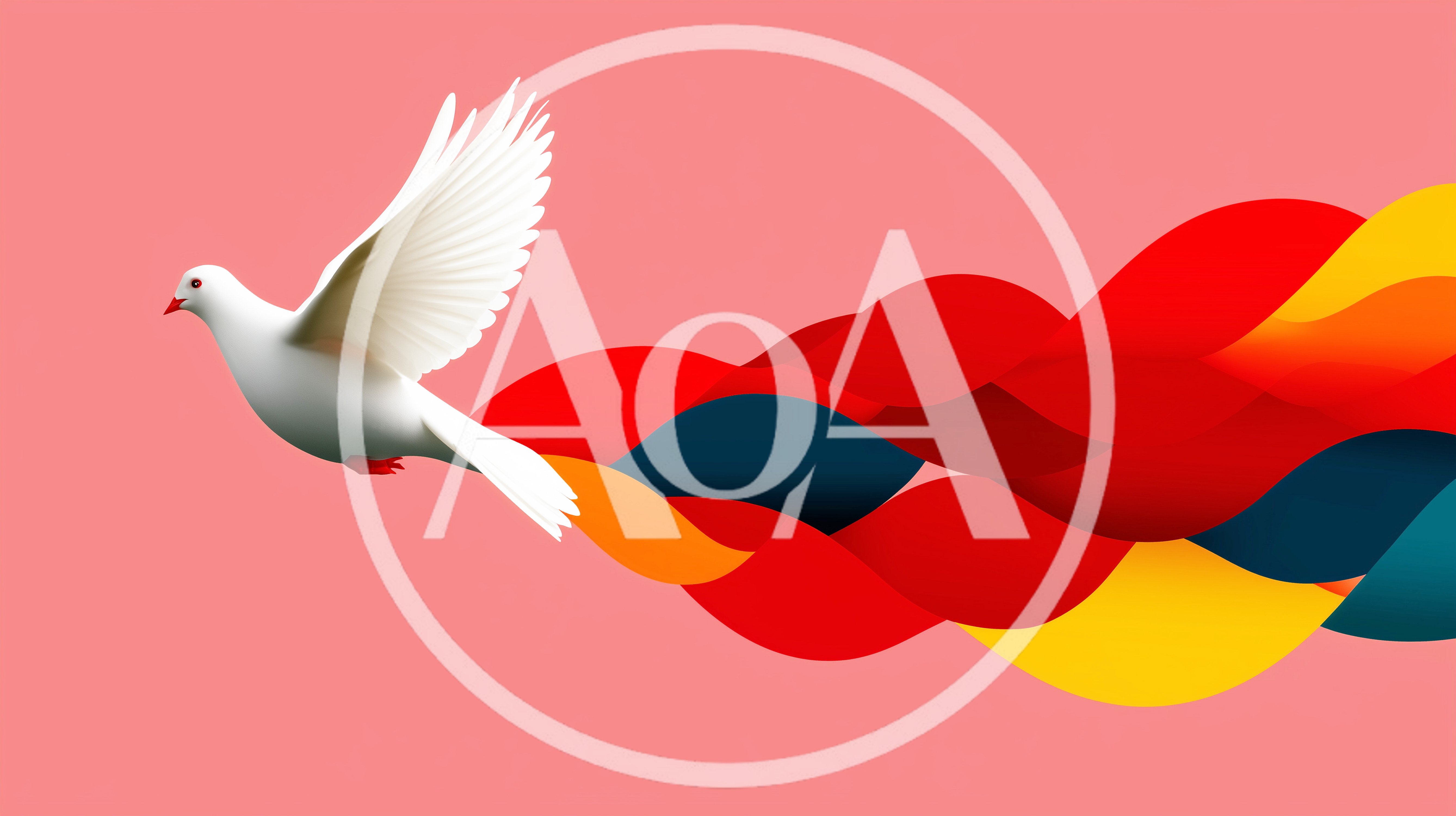 White Dove Flying With Abstract Colorful Flowing Ribbons