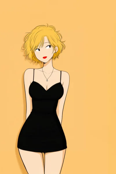 Anime Style Illustration Of A Blonde Woman In Black Dress