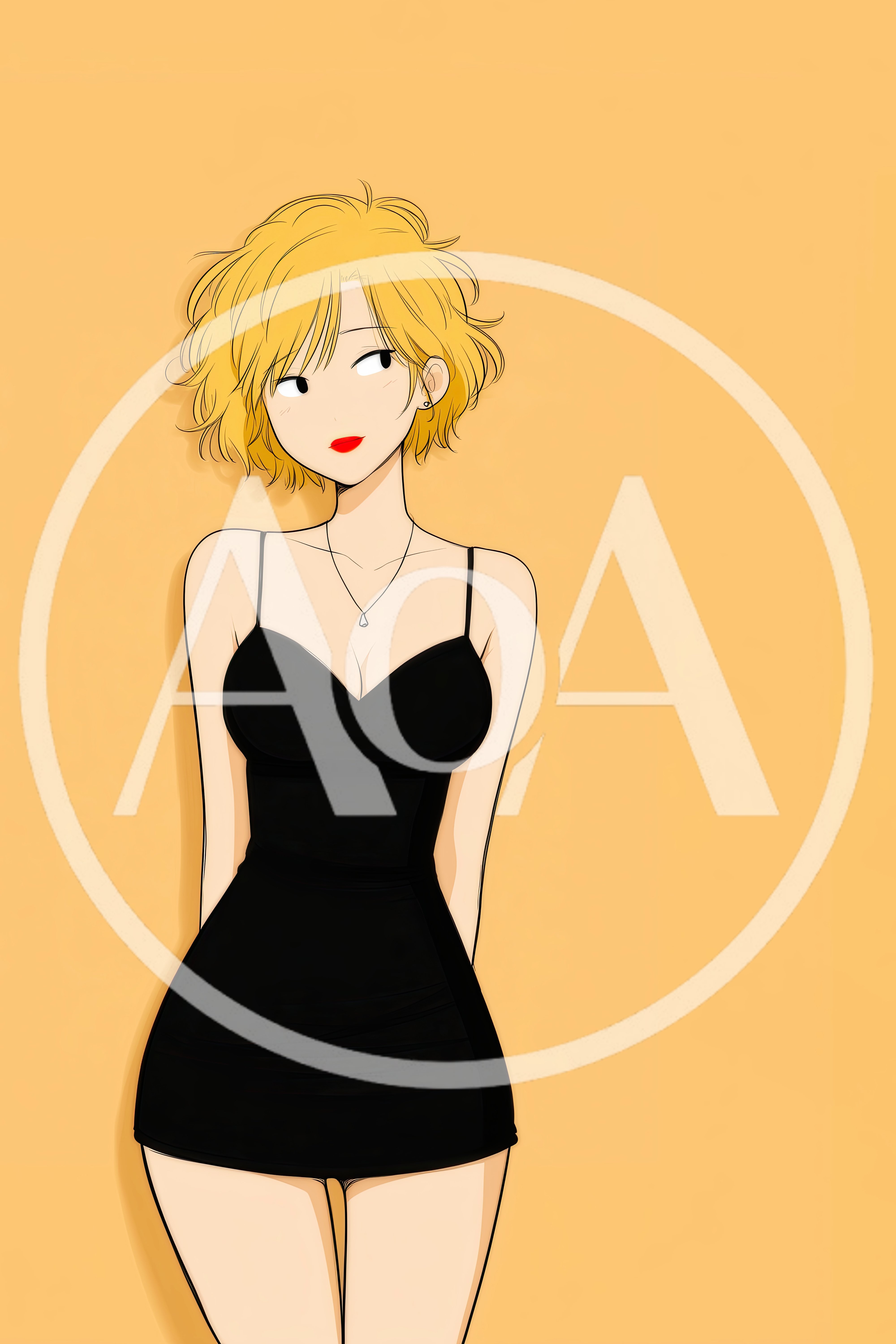 Anime Style Illustration Of A Blonde Woman In Black Dress