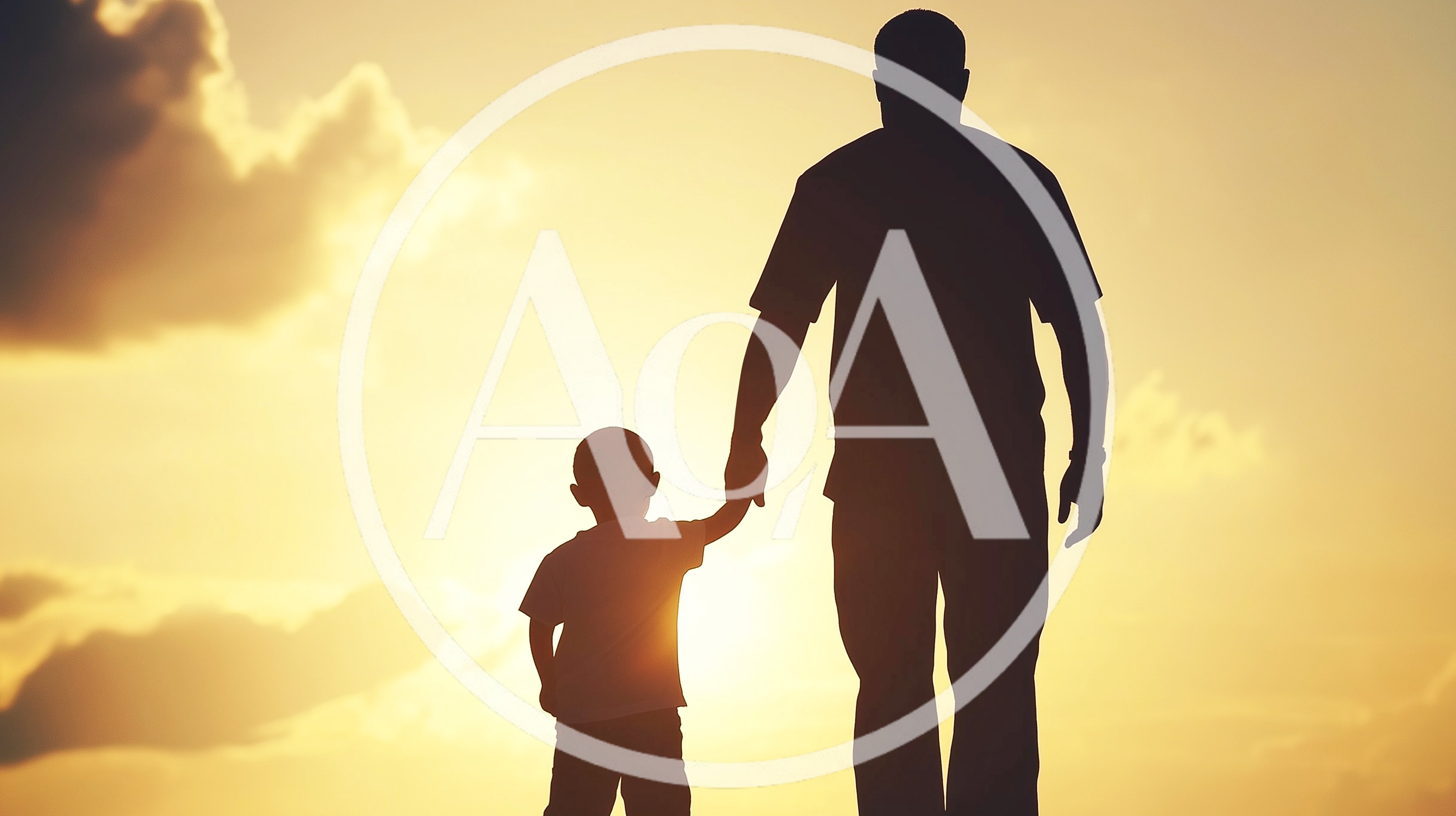Father and Son Walking Together at Sunset