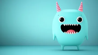 Cute Blue Monster Character With Horns
