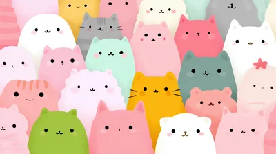 Cute Kawaii Cats Pattern Illustration