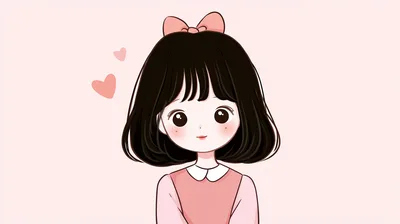 Cute Anime Girl With Bob Haircut And Pink Bow