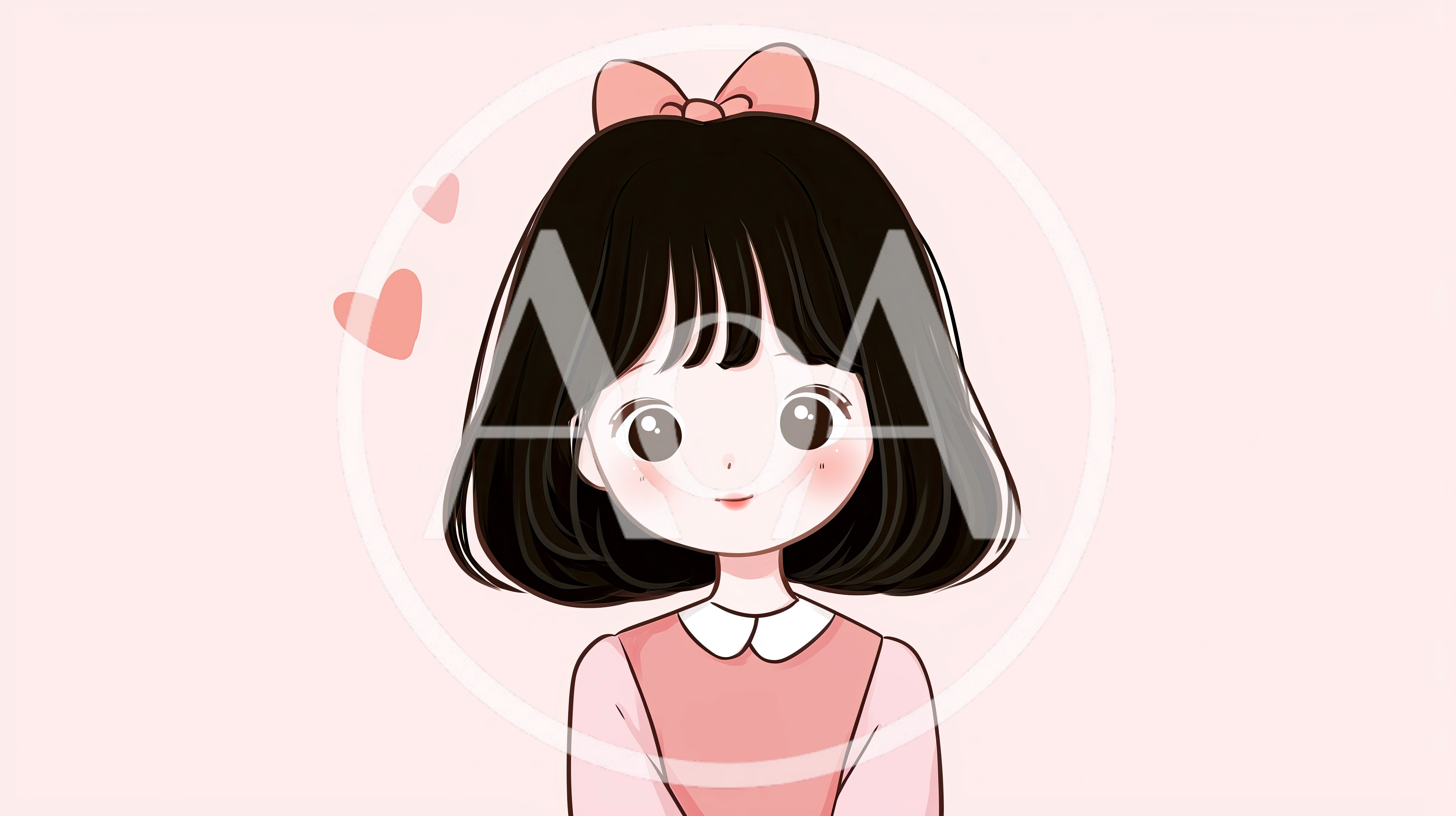 Cute Anime Girl With Bob Haircut And Pink Bow