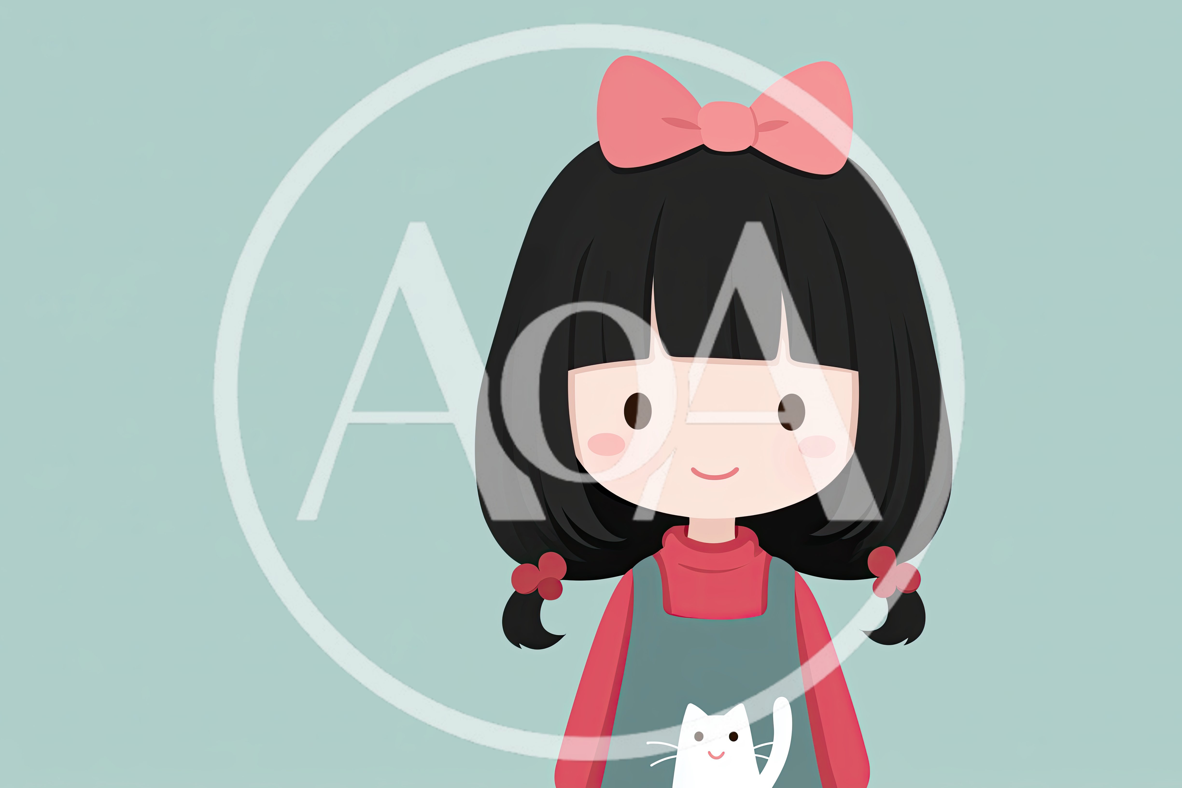 Cute Anime Style Girl With Cat Print Apron