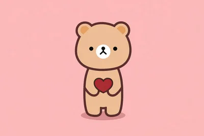 Cute Cartoon Bear Holding A Red Heart