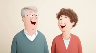 3D Rendered Cartoon Elderly Couple Laughing Together