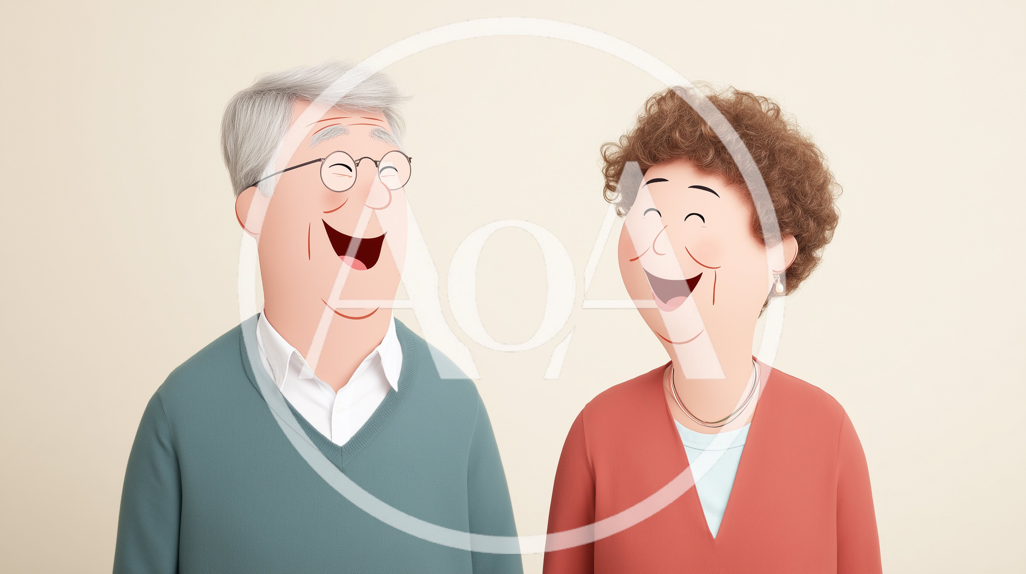 3D Rendered Cartoon Elderly Couple Laughing Together