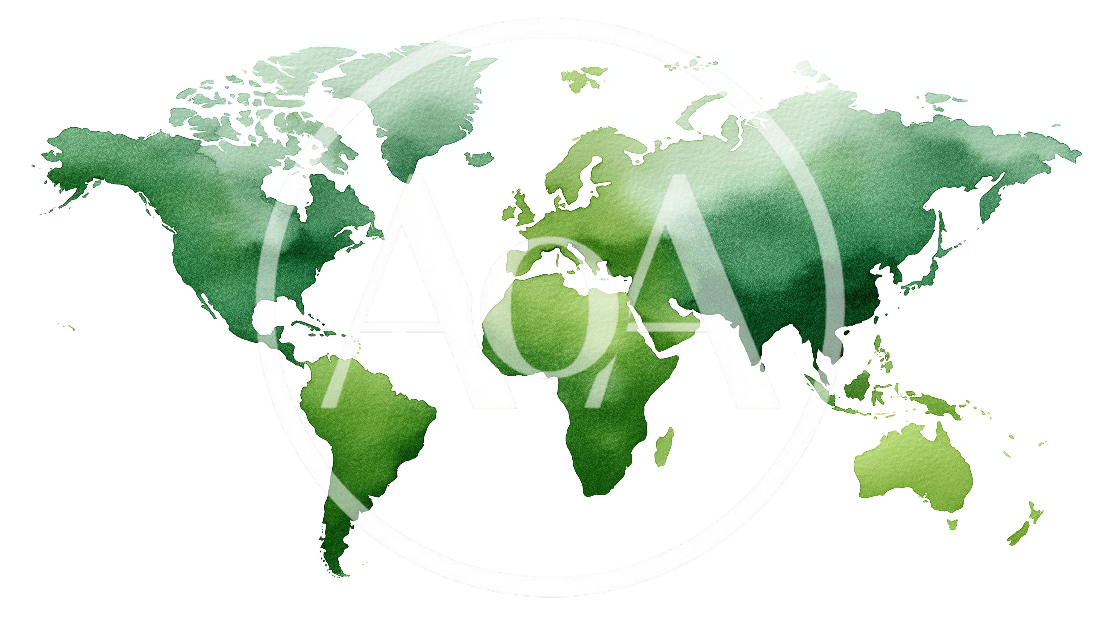 Watercolor World Map Illustration In Green Tones