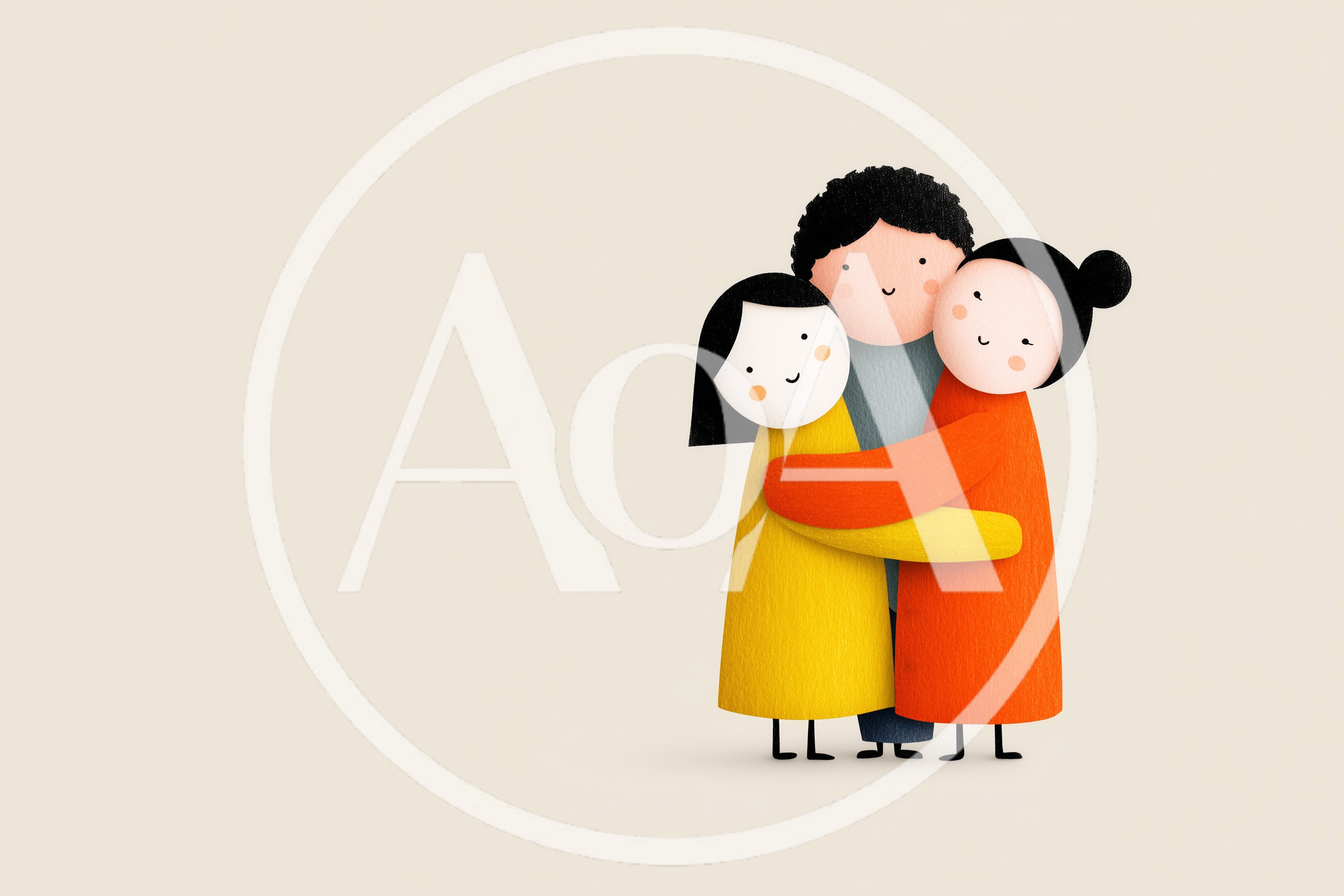 Three Friends Hugging In A Minimalist Illustration