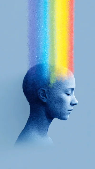 Conceptual Portrait Of A Person With A Rainbow Mind