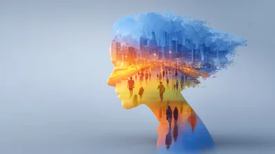Double Exposure Silhouette Of A Woman And Cityscape