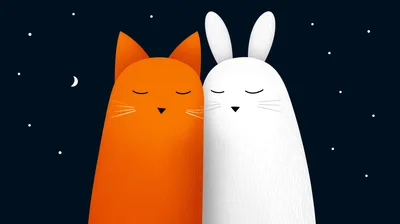 Minimalist Illustration Of An Orange Cat And White Rabbit
