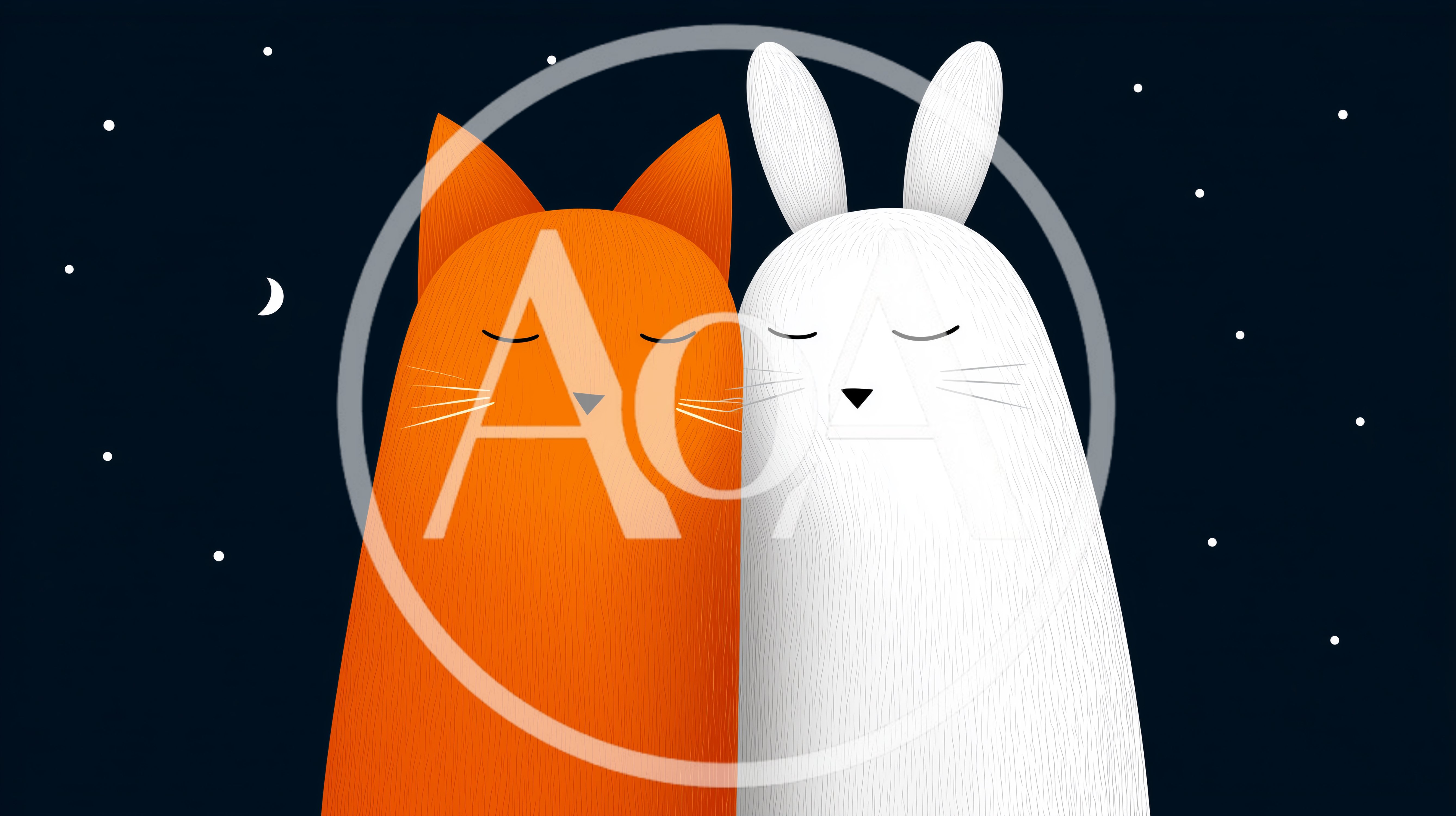 Minimalist Illustration Of An Orange Cat And White Rabbit