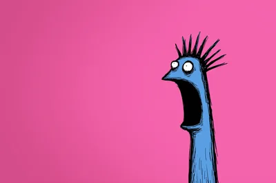 Blue Cartoon Character With Spiky Hair And Wide Mouth