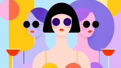 Three Stylish Women With Sunglasses And Cocktails