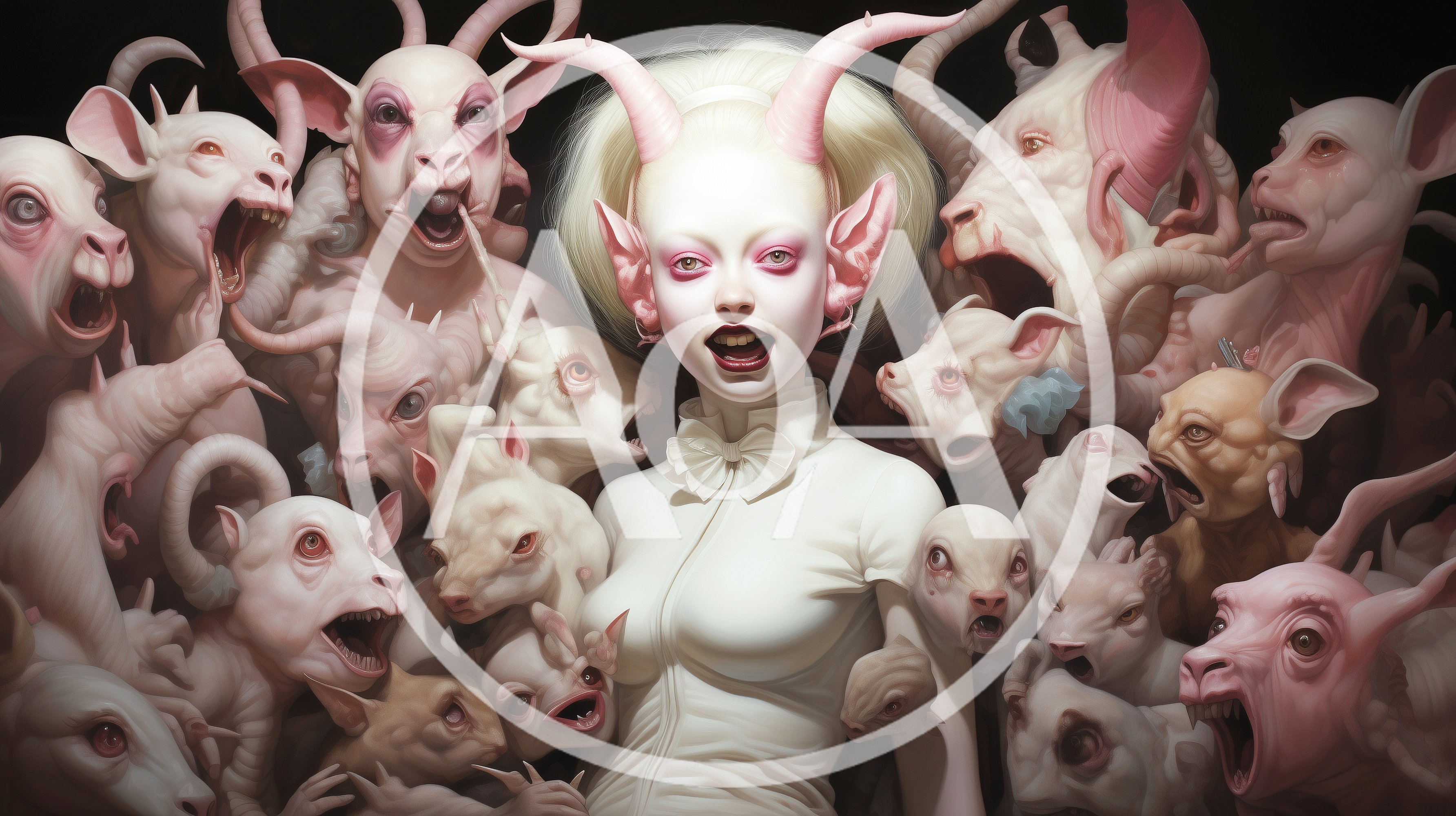 Surreal Portrait Of A Horned Girl Surrounded By Creatures