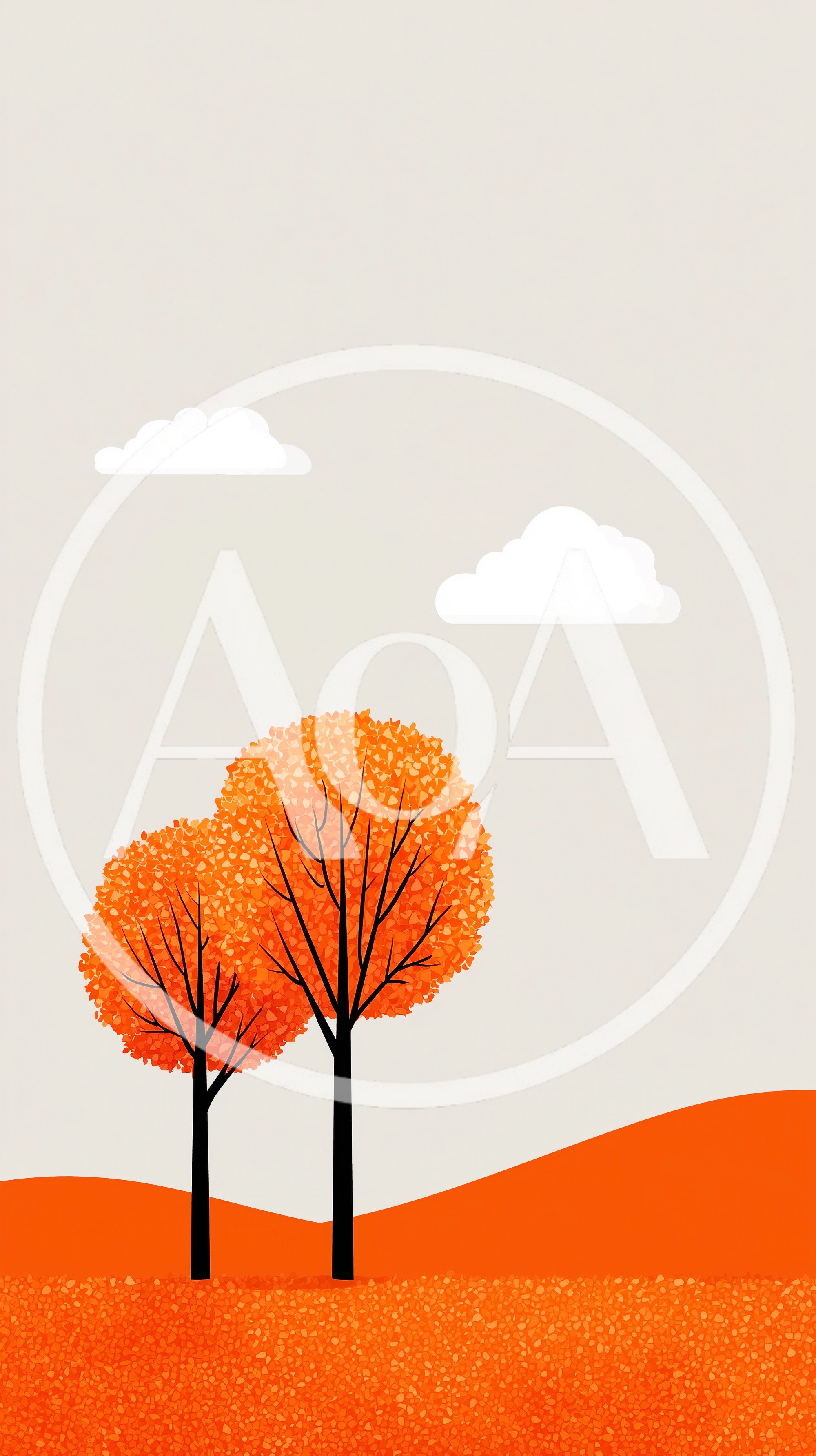 Minimalist Autumn Landscape With Two Orange Trees
