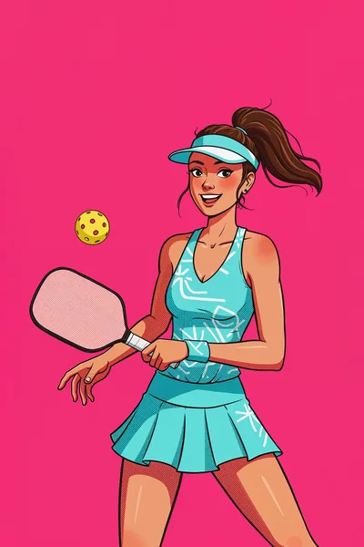 Pop Art Illustration Of A Female Pickleball Player