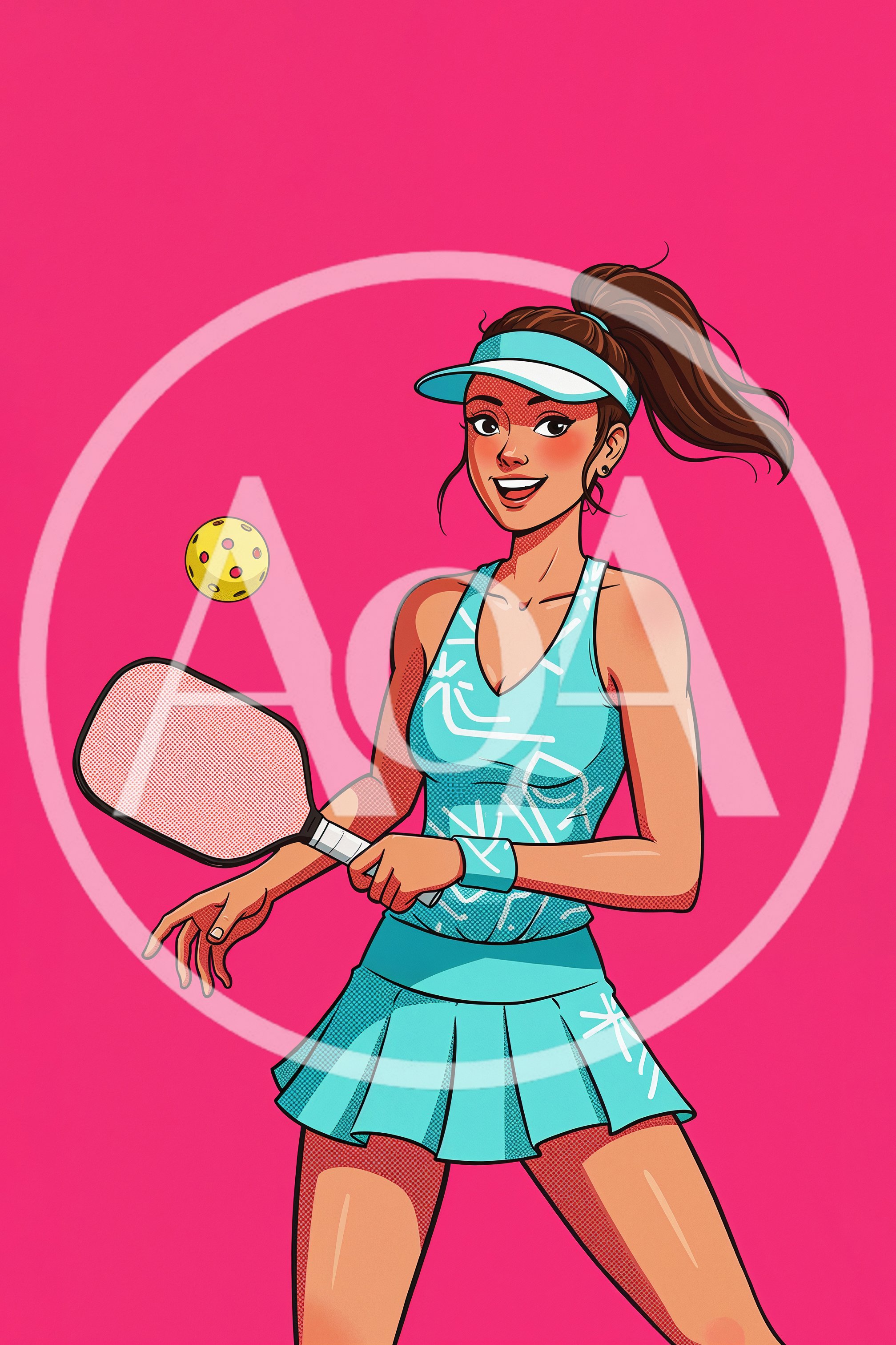 Pop Art Illustration Of A Female Pickleball Player