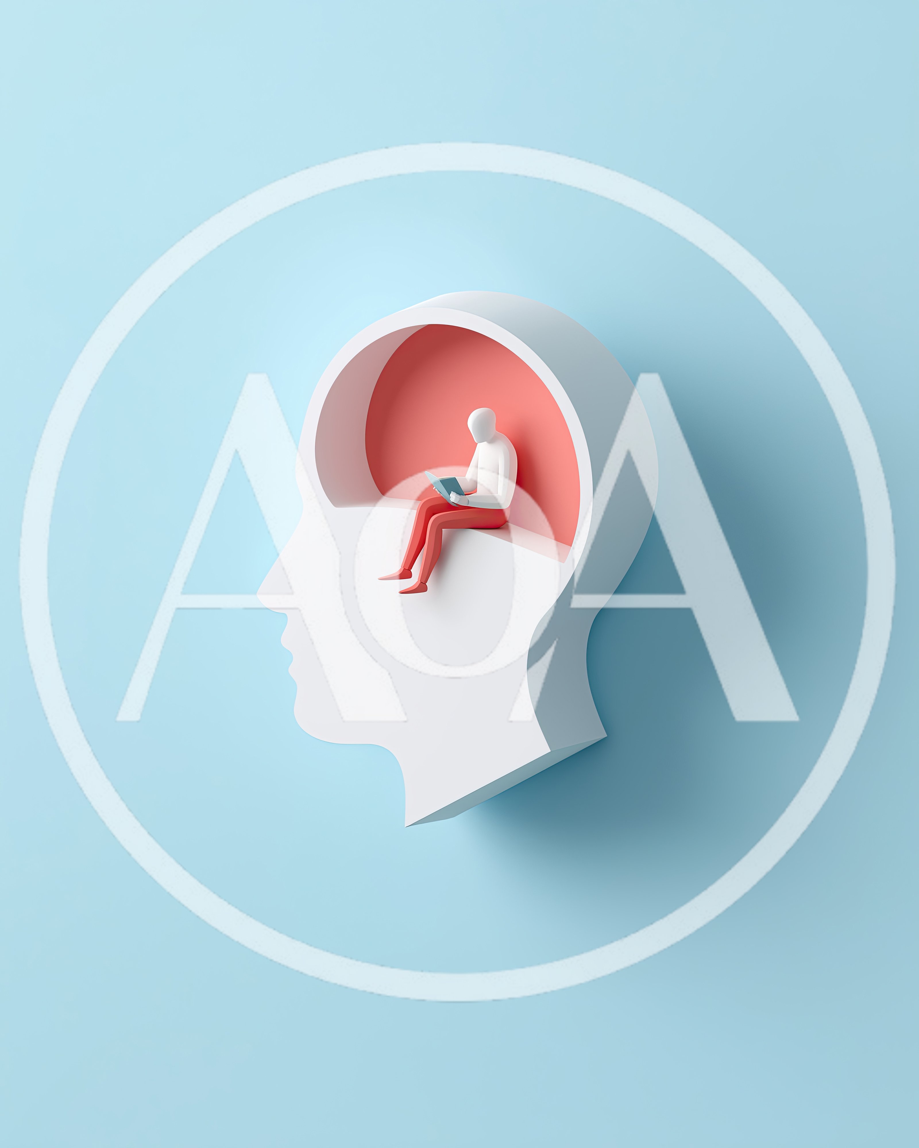 Minimalist 3D Illustration Of A Person Reading Inside A Head
