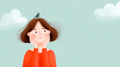 Illustration Of A Girl With A Bird On Head