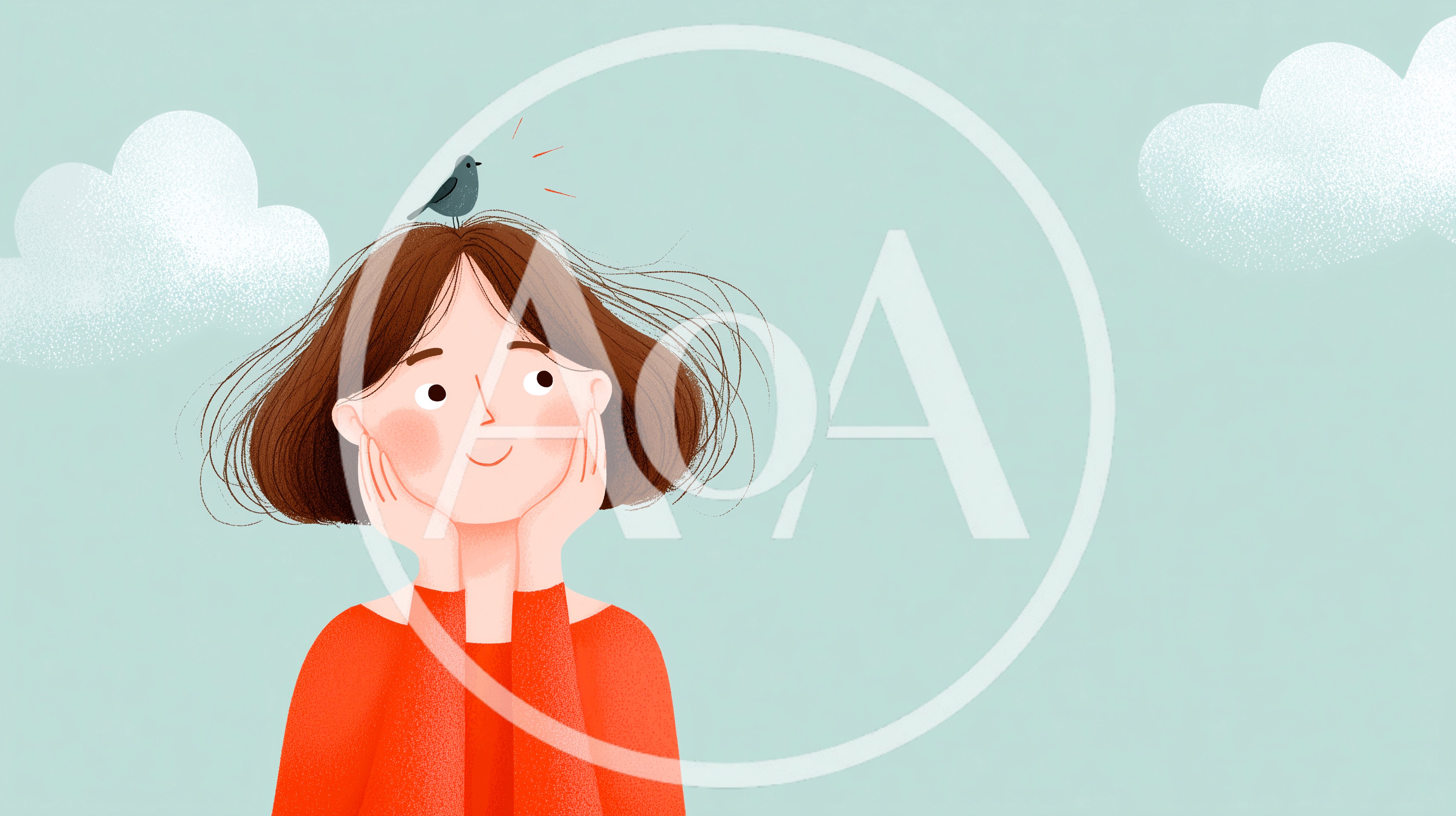 Illustration Of A Girl With A Bird On Head