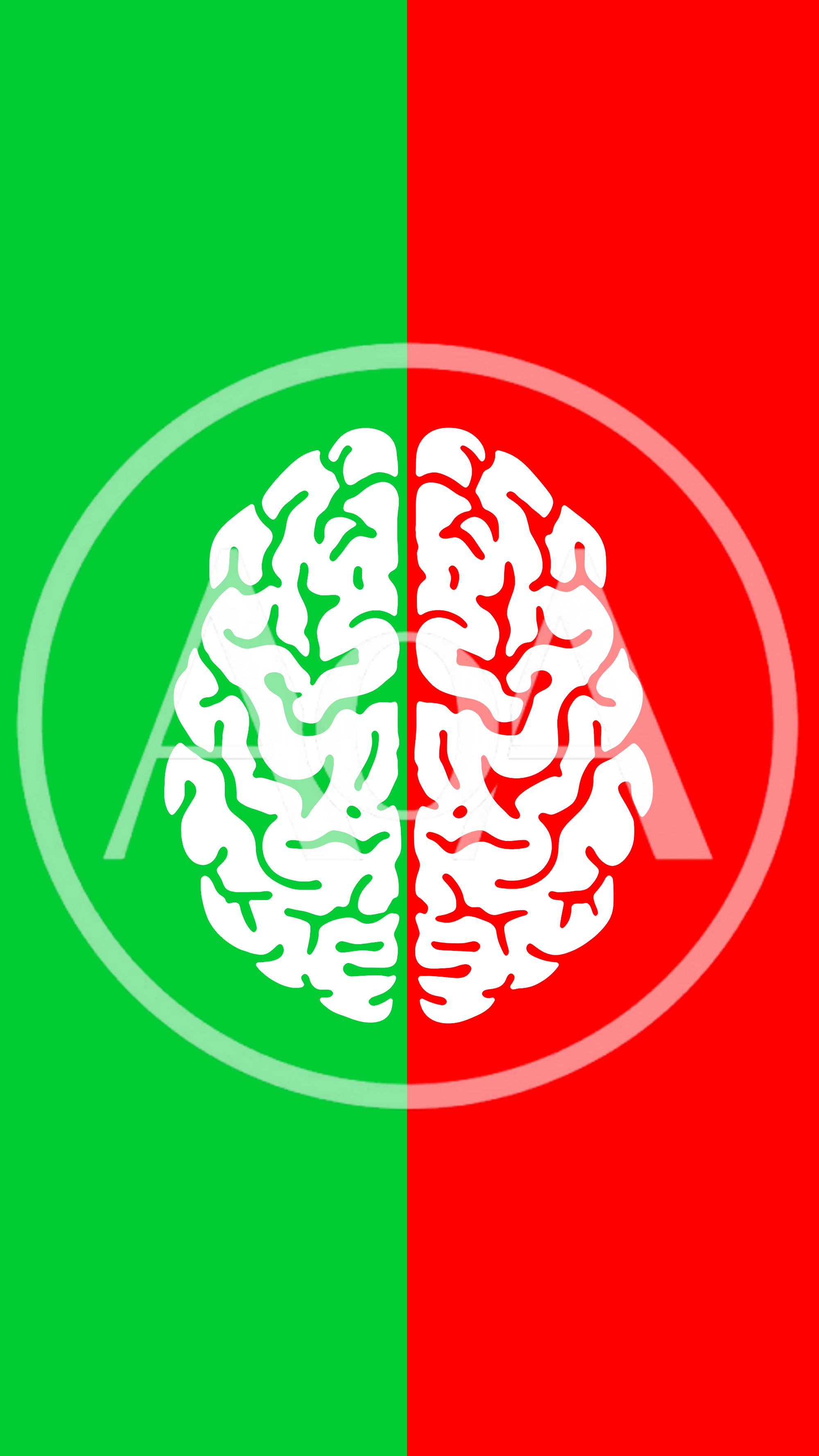 Minimalist Brain Illustration With Split Green And Red Background