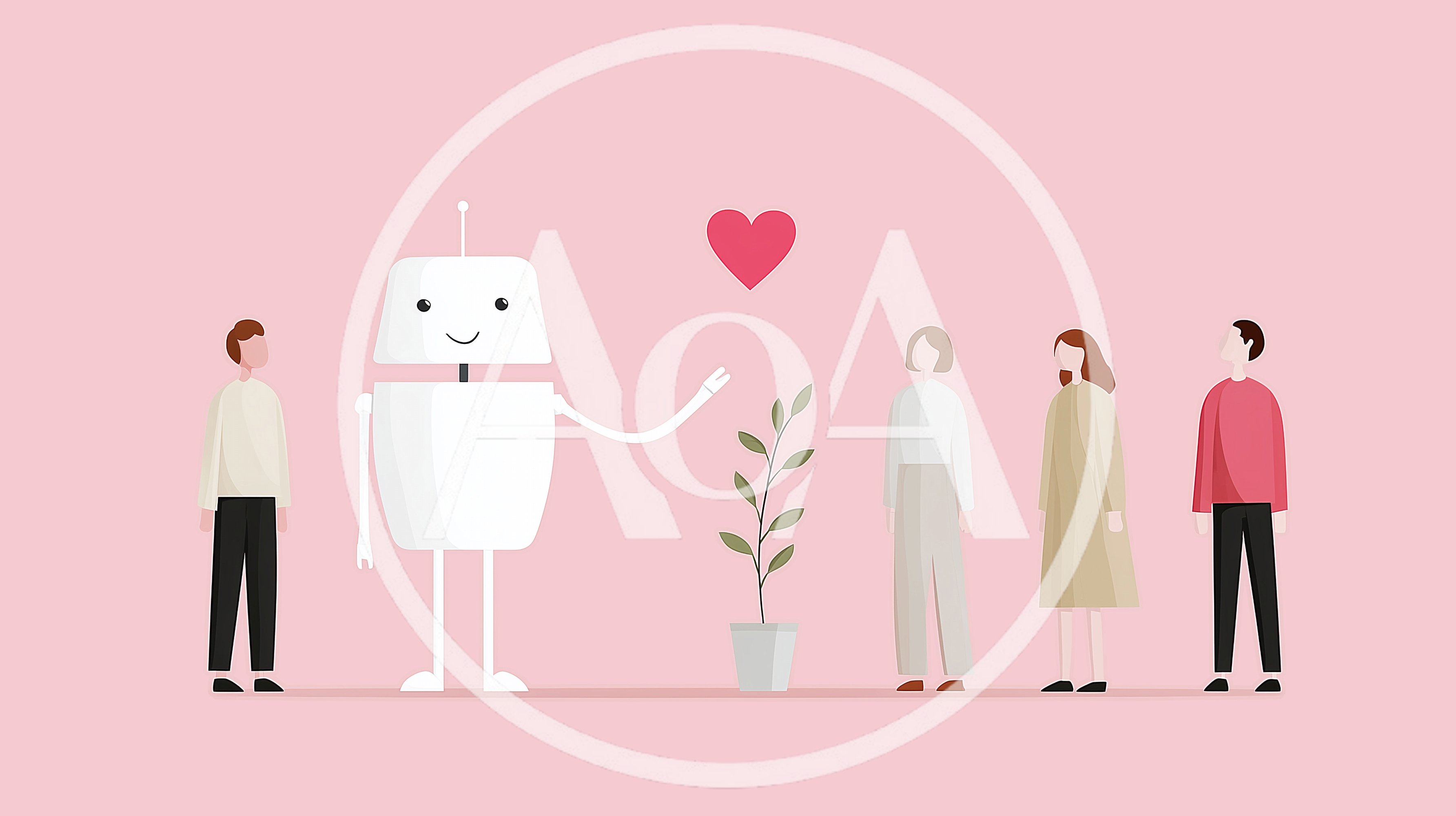 Friendly Robot Interacting With People And Plant
