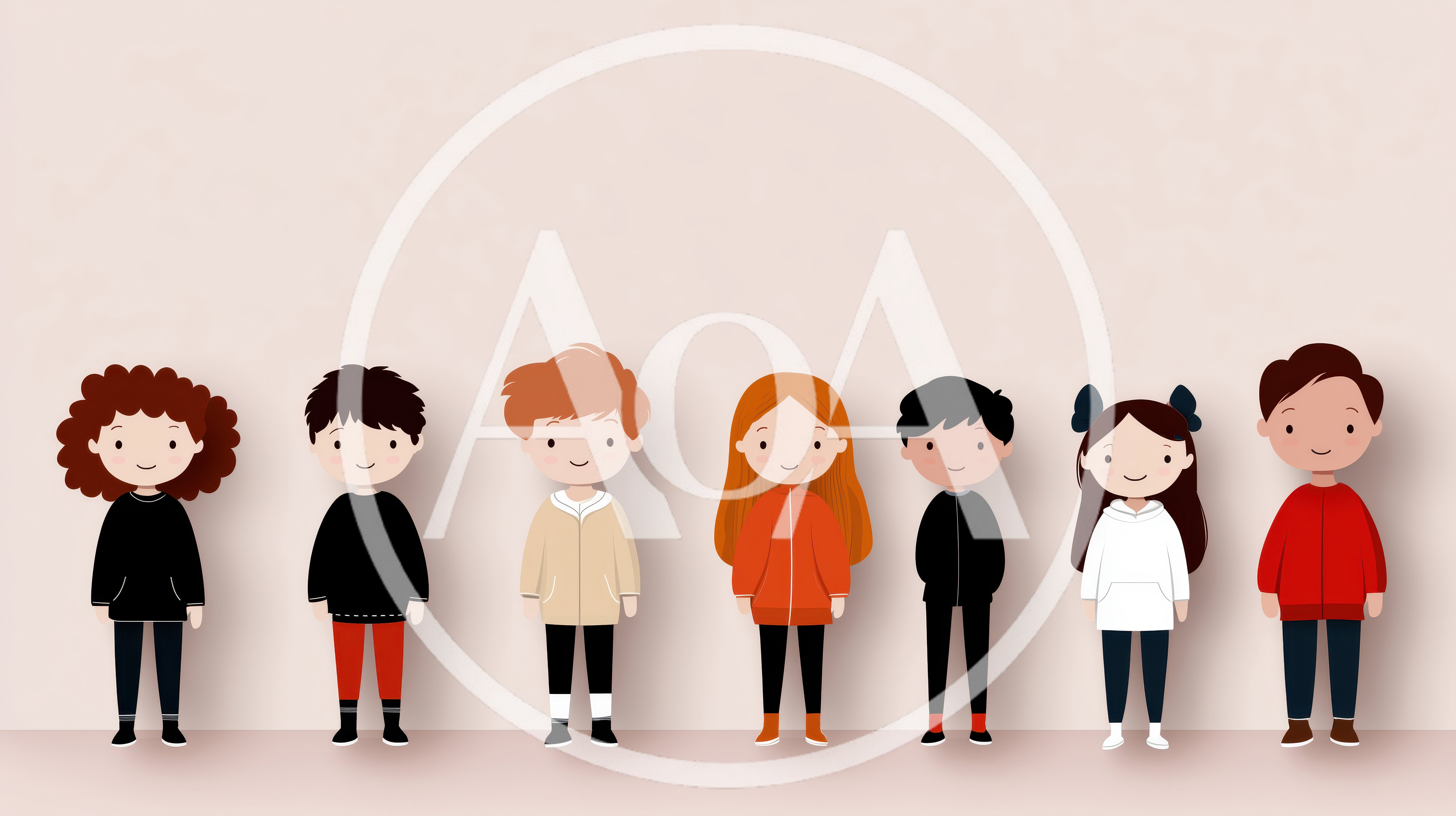 Group Of Diverse Cartoon Children Standing In A Row