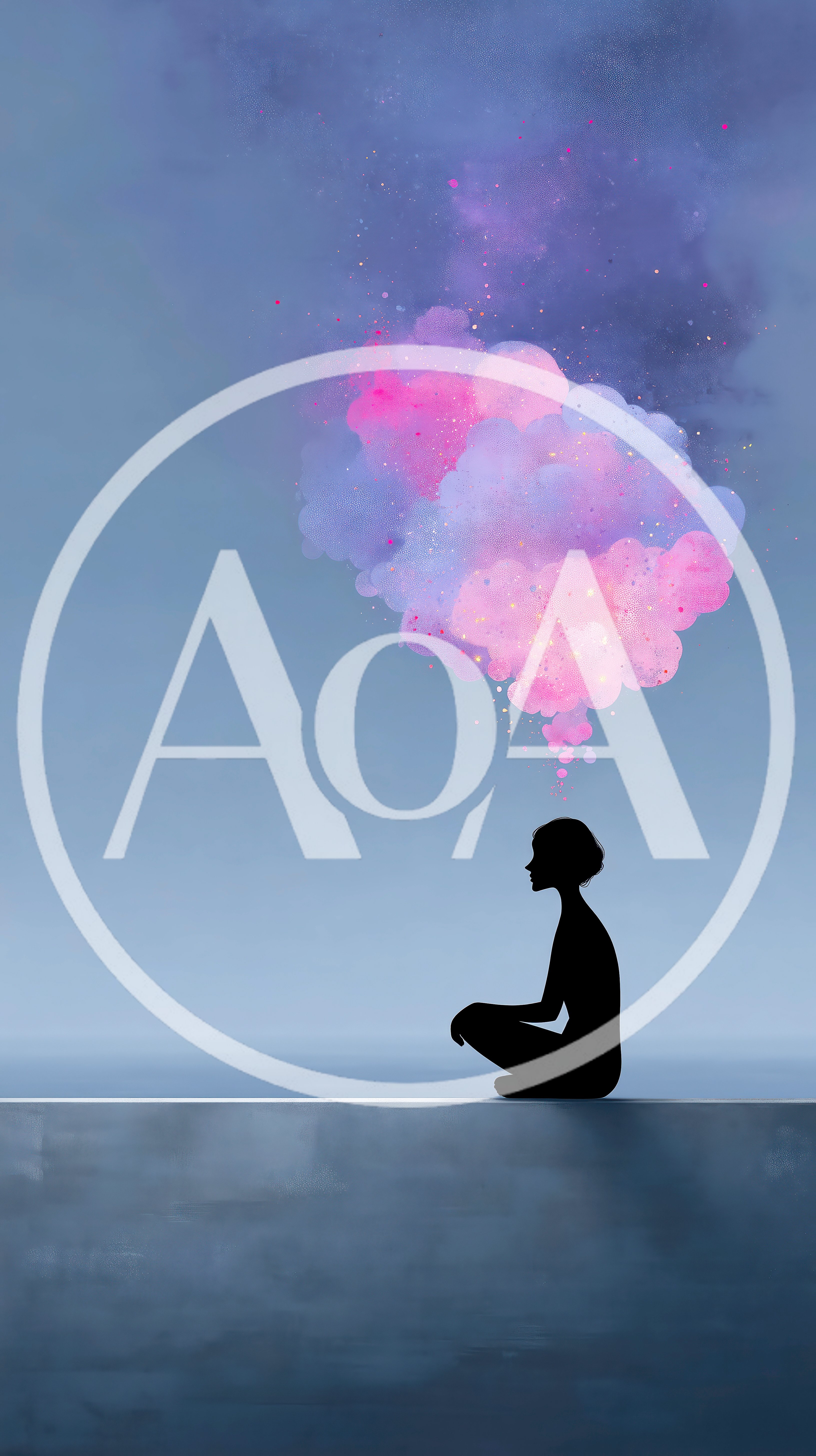 Silhouette Of A Person Meditating With Abstract Colorful Clouds