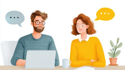 Man and Woman Collaborating on Laptop