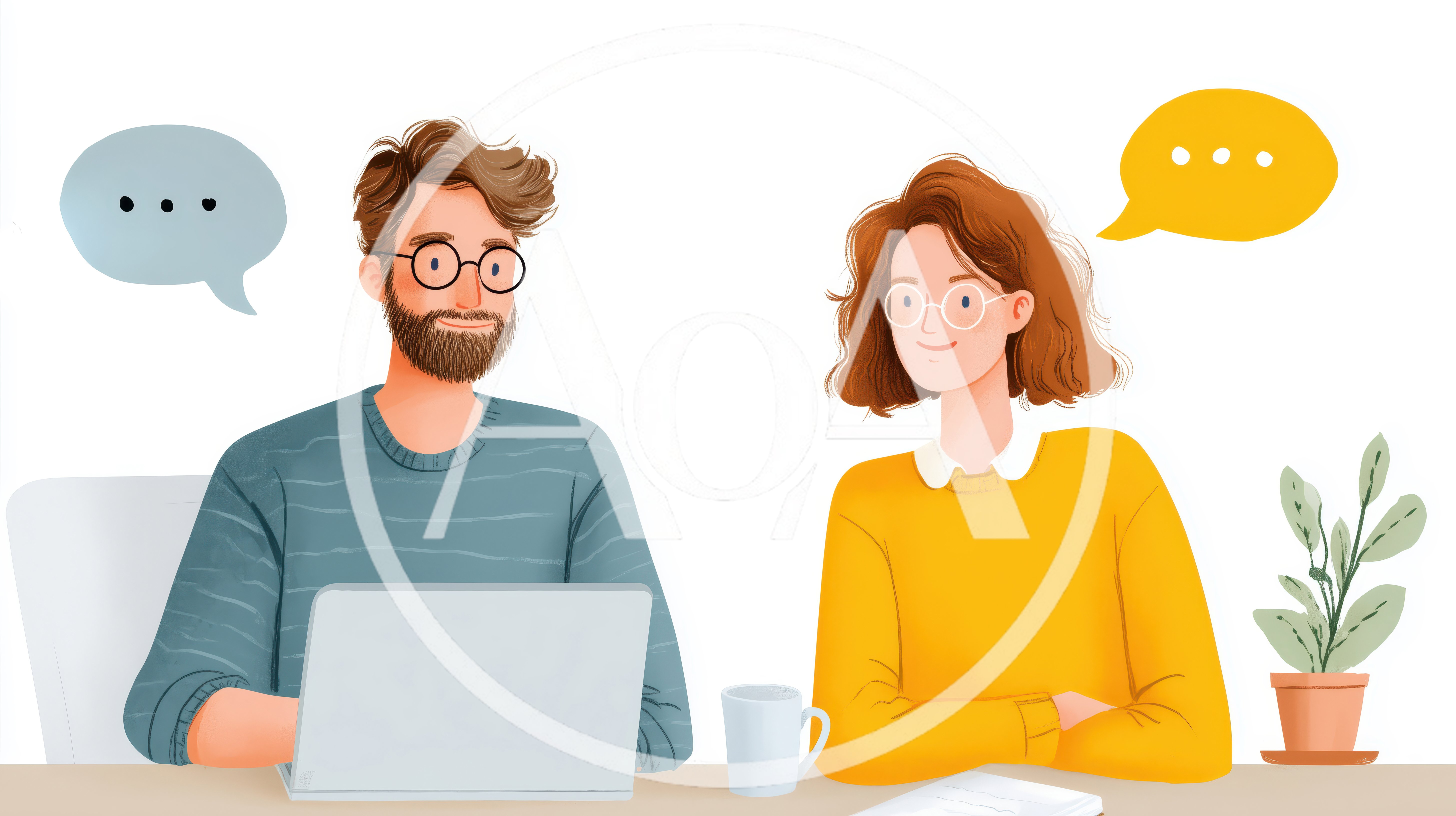 Man and Woman Collaborating on Laptop
