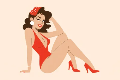 Vintage Pinup Girl Illustration In Red Swimsuit