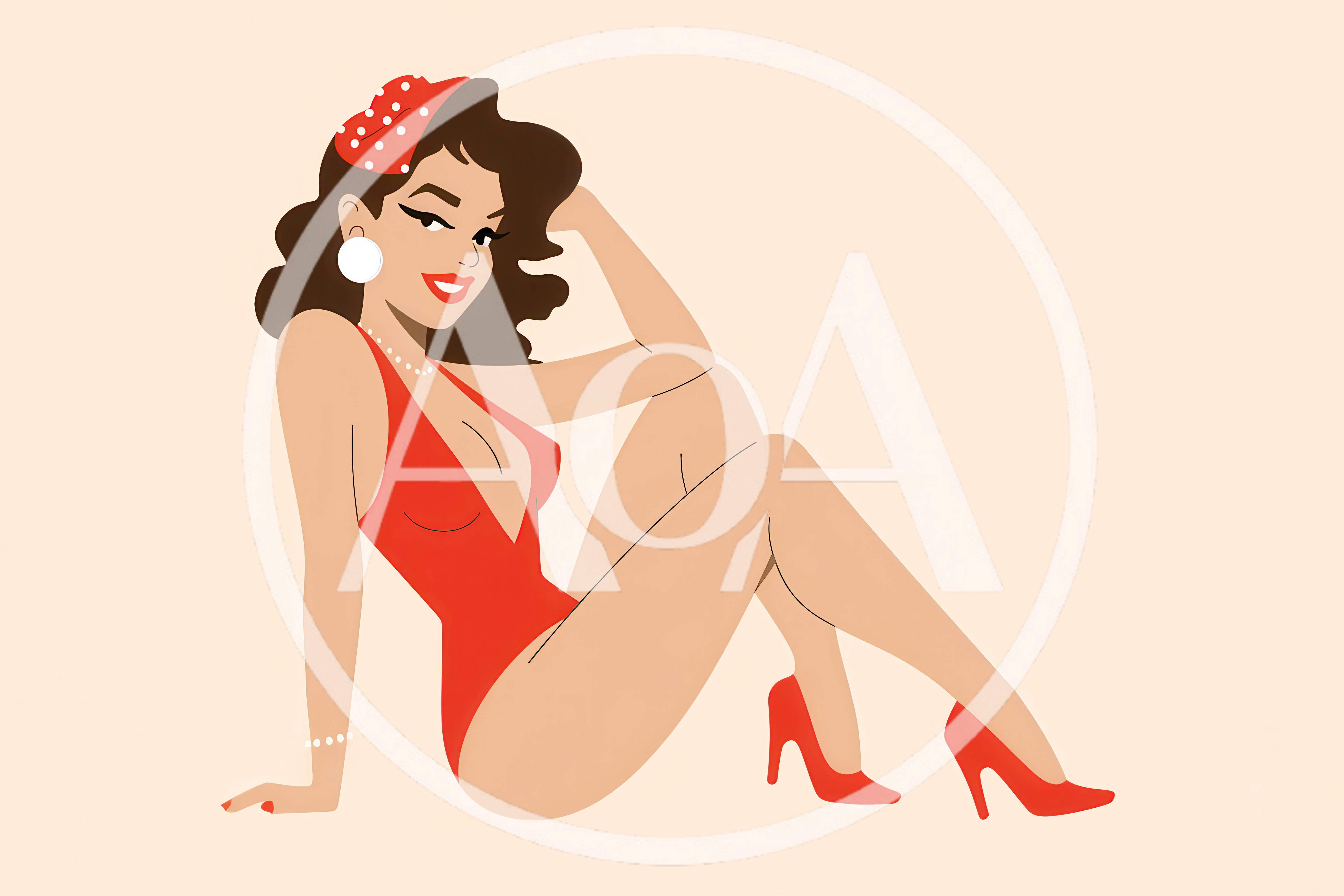 Vintage Pinup Girl Illustration In Red Swimsuit