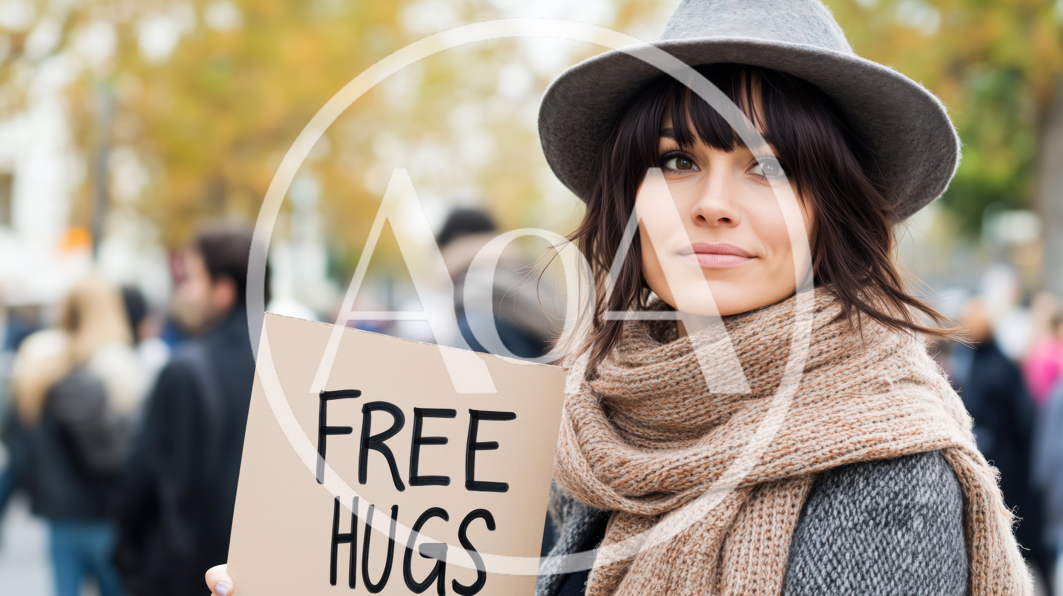 Young Woman Holding Free Hugs Sign In Public