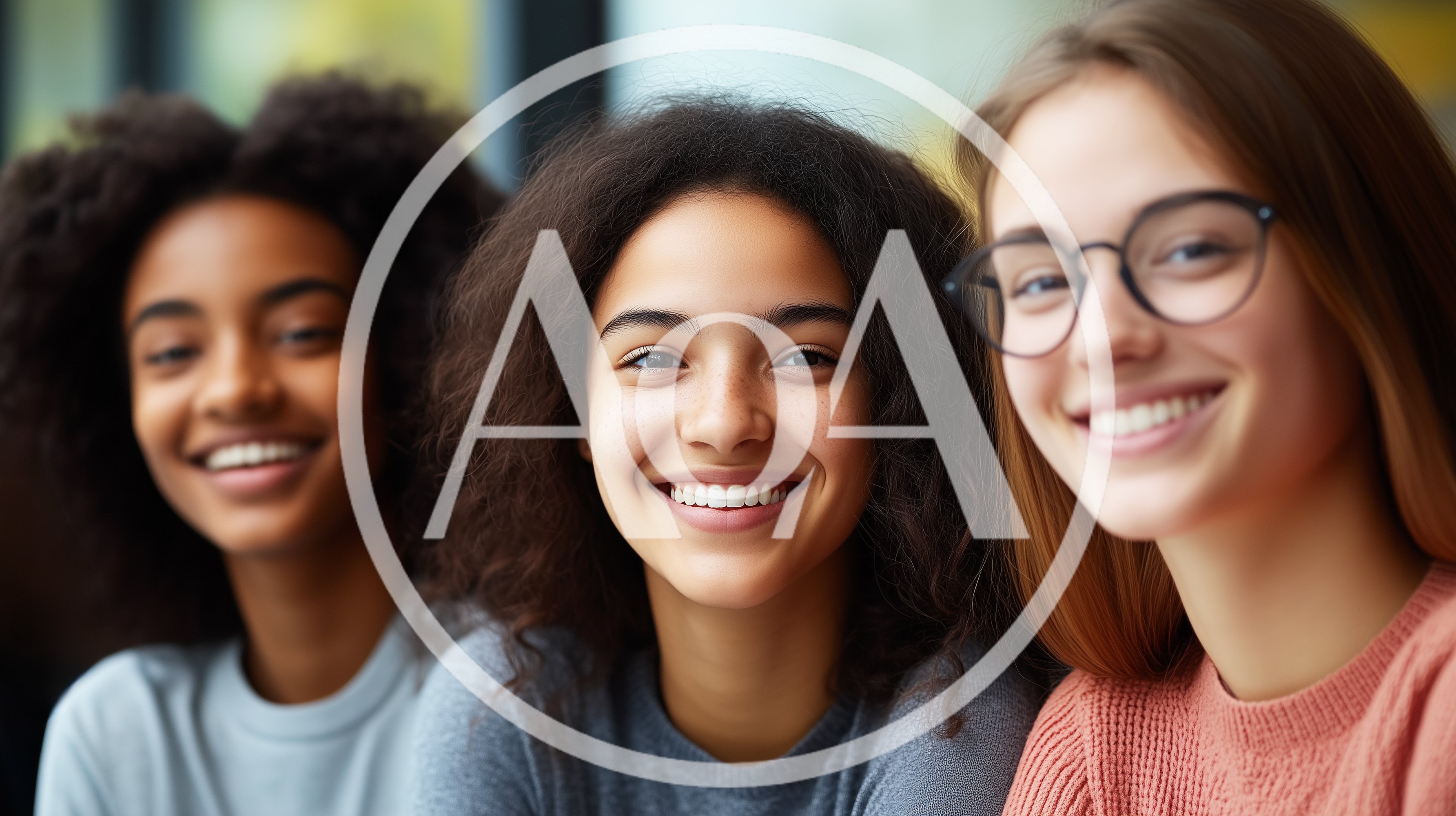 Three Diverse Young Women Smiling Together