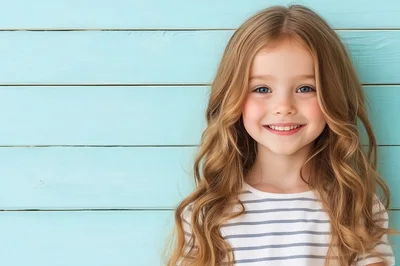Portrait Of A Smiling Young Girl With Long Wavy Hair