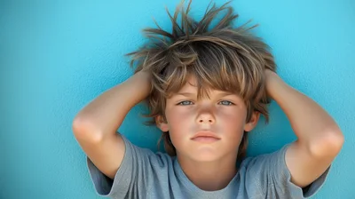Portrait Of A Young Boy With Messy Hair
