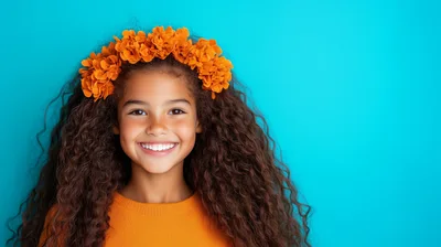 Portrait of a Smiling Young Girl with Flower Crown