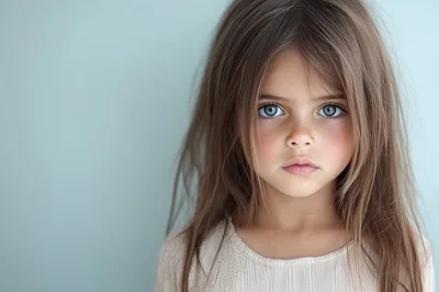 Portrait Of A Young Girl With Piercing Blue Eyes