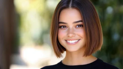 Portrait Of A Smiling Young Woman With Short Hair