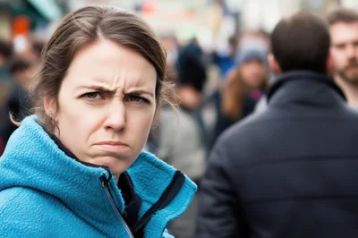 Young Woman With An Annoyed Expression In A Crowd